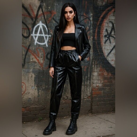 Who What Wear Vinylcore High Waisted Shiny Faux Leather Belted Pants Sz 2 - Picture 12 of 12